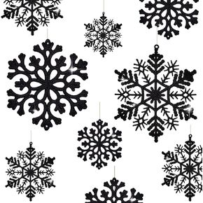 30PCS Christmas Glitter Snowflake Ornaments Plastic Snowflakes Ornaments-Xmas Tree Decorations,4.7-inch (Black)