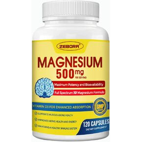 Magnesium Supplement Complex 500mg, 10 Active Forms - Magnesium Glycinate, Citrate, Malate, Plus More, with Vitamin D3 & Zinc for Nerve, Muscle & Bone Support, 120 Capsules