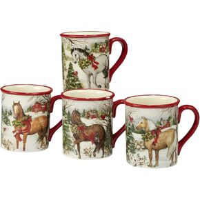 Certified International Christmas on The Farm 18 oz. Mug, Set of 4 Assorted Designs, 4 Count (Pack of 1), Multicolor