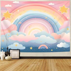 Yieldeer Fairy Tale Tapestry Wall Hanging for Bedroom, Rainbow Tapestry Mushroom Wonderland Tapestry Wall Decor for Living Room College Dorm