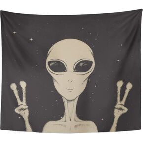 Emvency نسيج الجدار شنقا الرسم الغريبة تظهر علامة السلام الفضاء الحياة اللون خوارق UFO الفلكية 50 "× 60" ديكور المنزل الفن المفروشات لغرفة النوم غرفة المعيشة شقة النوم in Kuwait