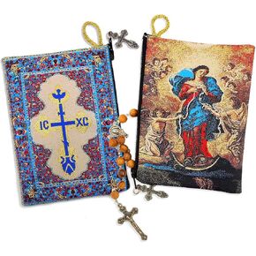 Our Lady Undoer of Knots Icon Cloth Tapestry Rosary Zipper Close Pouch 5 3/8 Inch