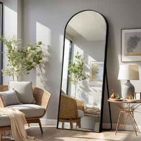 NeuType Arched Full Length Mirror Standing Hanging or Leaning Against Wall, Oversized Large Bedroom Mirror Floor Mirror Dressing Mirror, Aluminum Alloy Thin Frame, Black, 71"x28"