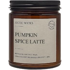 Pumpkin Spice Latte Candles | Arctic Wicks Scented Candles Coconut & Beeswax Candles | 9oz Amber Non-Toxic Candle Fall Decor Candles Gifts Pumpkin Spice Candles for Autumn | USDA Certified Biobased