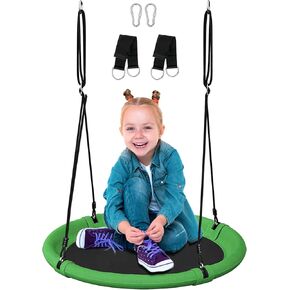 24 Inch Saucer Tree Swing Set for Kids & Adults, Adjustable Swing Sets for Backyard or Outdoor Playground, Green & Black, 1 pack