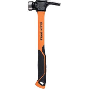 Klein Tools 832-26 Lineman's 26-Ounce Claw Milled Hammer, Fiberglass Handle, Heavy Duty for Utility Poles, Milled Face, High Visibility Orange