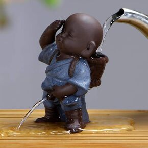 Chinese Ceramic Tea Pet Buddha Statue Monk, Home Decor Decoration, Pee Boy, Purple Sand Tea Ornaments, Tea Pet 1 PCs (Blue)