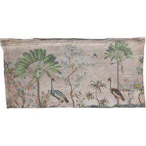 Creative Co-Op Linen Printed Wall Hanging with Wood Hanger, Landscape and Birds, Multicolor