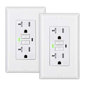 منفذ DEWENWILS 20A GFCI، وعاء GFCI للاختبار الذاتي مع مؤشر LED، مقاوم للتلاعب، مقاوم للطقس، لوحة حائط متضمنة، مدرج في قائمة UL، أبيض