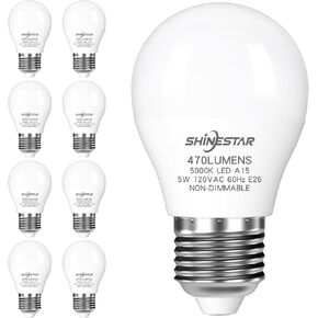 SHINESTAR 8-Pack Ceiling Fan Light Bulbs, 5 Watt (40W Equivalent), E26 Base, A15 Shape LED Bulb, 5000K Daylight White, High CRI 80+, Non-Dimmable