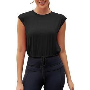 Mippo Tie Front Crop Top Sleeveless Workout Tops Athletic Tank Tops for Women Loose Fitt