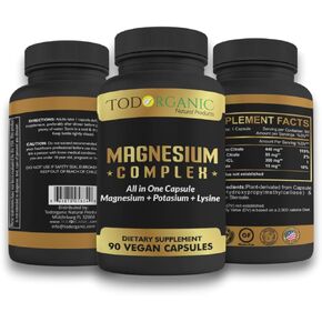 Todorganic Magnesium Citrate, Potassium Citrate and Lysine for Enhanced Leg Cramp Relief and Restful Sleep | Vegan Potassium Magnesium Supplement | 90 Capsules with High-Absorption