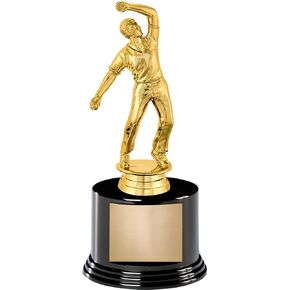 7" Cricket Bowling Male Award On Round Trophy Base in Kuwait
