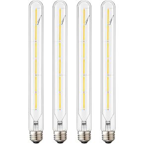 LEOOLS T300 Vintage LED Filament Bulb T10 6W Dimmable Led Edison Light Bulb 11.8inch Long Tubular Vintage LED Light,E26 Medium Base,Amber Glass,Warm White 2700K,6W(60W Equivalent),Pack of 4