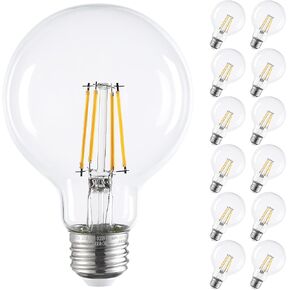 TORCHSTAR 12-pack G25 Globe Light Bulbs LED Dimmable, Round Clear Vanity Light Bulb for Bathroom, LED Edison Bulb, 4.5W(60W Eqv.), UL & Energy Star Listed, 500lm, E26 Base, 2700K Soft White
