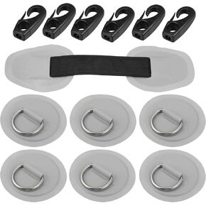 X AUTOHAUX 6pcs 8cm D Ring Patch PVC Stainless Steel Round Shape D Ring Pad Set for Inflatable Boat Kayak Canoe Deck with Hooks Handle