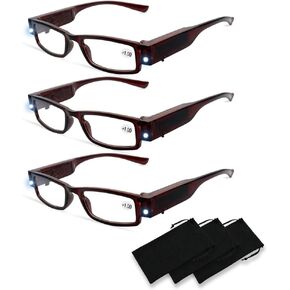 Magnifying Glasses with Light Reading Glasses With Light Led Readers for Men Women Led Magnifier Eyeglasses Nighttime Reader Compact Full Frame Eyewear Unisex Clear Vision Lighted Eye Glasses，+4.0