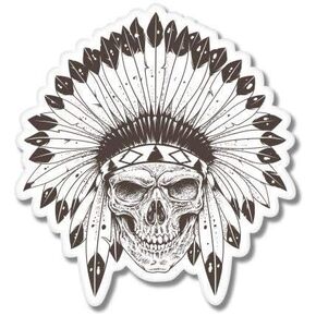 Indian Chief Skull Headdress Vinyl Sticker - Car Phone Helmet Bumper Sticker Decal