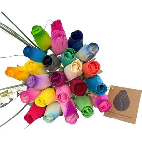 Assorted Colors Wooden Rose Closed bud Bouquets 2 dozen