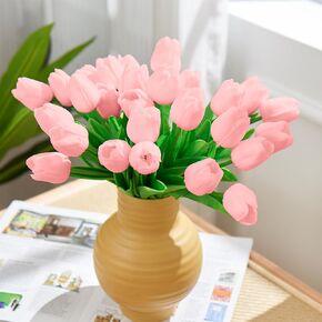 Artificial Flowers for Outdoors 28pcs Real Touch Tulips Fake Flowers Artificial Plants Indoor in Bulk Home Kitchen Wedding Decorations in Saudi Arabia
