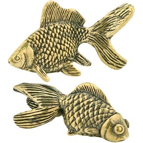 DECHOUS Brass Fish Figurines: 2Pcs Brass Fish Animals Feng Shui Brass Koi Fish Figurines Small Brass Animals Statues Desktop Lucky Treasure Ornament for Home Office Decoration