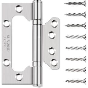 TPOHH 4 Inch X 3 Inch Stainless Steel Ball Bearing No-mortise Door Hinges, Surface Mount Flat Leaf Hinge with Mounting Screws 3 Pack - Smooth Movement Rotatable 360°, Brushed Silver Finish