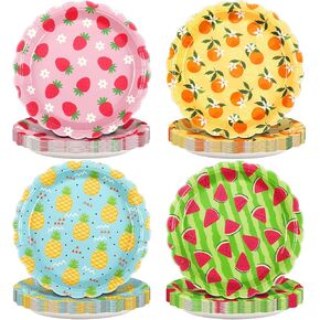 60 Pcs Fruit Paper Plates Tutti Frutti Birthday Party Supplies 7 Inch Disposable Fruit Dessert Plates Summer Dinner Plates Strawberry Pineapple Plates for Wedding Baby Shower Birthday Party