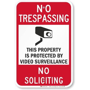 SmartSign-K-7459-EG "No Trespassing - Video Surveillance, No Soliciting" Sign | 12" x 18" 3M Engineer Grade Reflective Aluminum, Black/Red on White