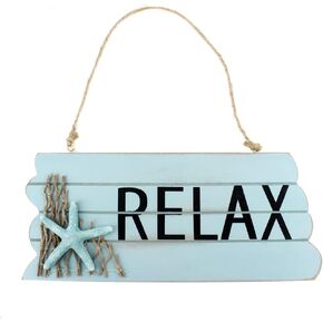 11.6"x5" Nautical Wood with Rope Hanging Welcome Sign RELAX with Starfish