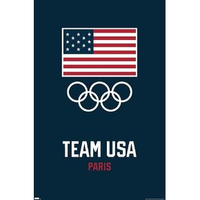 Trends International Team USA - Logo Blue Wall Poster, 14.72" x 22.37", Barnwood Framed Version
