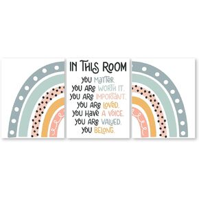 HoneyKICK Boho Rainbow Décor - 3 Poster Set - 11 x 14 - Wall Art For Preschool, Elementary, or Middle School Classrooms, Nurseries, Kids Rooms, Daycares