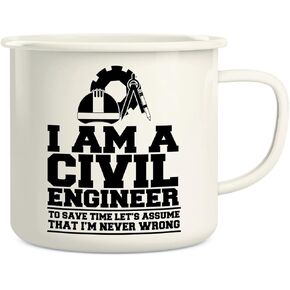 Retreez I'm a Civil Engineer Assume Never Wrong 16 Oz Enamel Stainless Steel Metal Camping Campfire Coffee Mug - Funny Sarcasm Inspirational birthday gifts for friends, coworkers, siblings, dad, mom