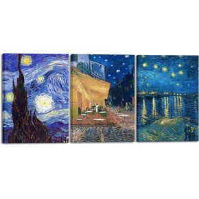 Wieco Art Giclee Canvas Prints Wall Art for Wall Decor by Van Gogh Paintings Almond Blossom Modern 3 Piece Stretched and Framed Abstract Flowers Artwork Home Office Decorations