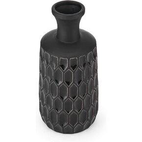 Elements 4.92x4,92x10.63 Inch Black Textured Ceramic Vase