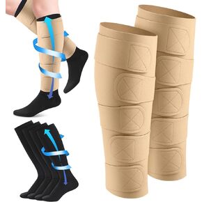 3 Pairs Lymphedema Compression Leg Wraps Kit 20-30 Mmhg Medical Shin Splint Compression Wrap with Compression Socks
