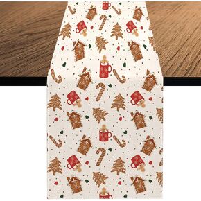 Waterclor Christmas Gingerbread Table Runner, Seasonal Xmas Winter Holiday Kitchen Dining Table Decoration for Home Party Decor 13 x 70 Inch