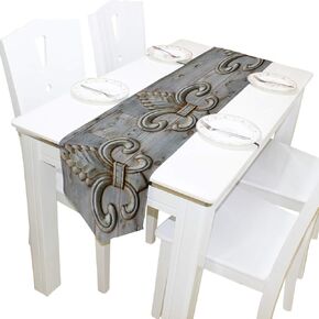 WOOR Double-Sided Tin Fleur-De-Lis Detail Table Runner 13 x 90 Inches Long,Table Cloth Runner for Wedding Party Holiday Kitchen Dining Home Everyday Decor