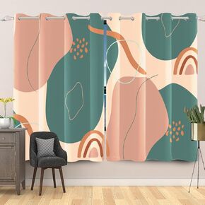 21x45inches Abstract Mid Century Window Curtains Modern Geometric Boho Art Minimalist Leaves Window Treatment Drapes 2 Panels Set Blackout Thermal Insulated Curtains for Living Room Bedroom