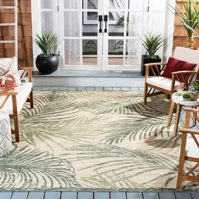 سجادة منطقة SAFAVIEH Courtyard Collection - 22.86 سم × 30.48 سم، بيج وأخضر، غير قابلة للتساقط وسهلة العناية، داخلية/خارجية وقابلة للغسل - مثالية للفناء والفناء الخلفي وغرفة الطين (CY7557-32212)