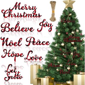 24 Pcs Christmas Wood Word Cutouts Christmas Hanging Craft Ornaments Word Sign Joy Merry Love Peace Believe Hope Word Sign Christmas Thankful Cutout for Christmas Tree Wall Home Decor in Kuwait