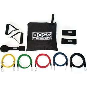 11-Piece Adjustable Resistance Band Set - 5 Bands - Heavy Duty Door Anchor - Premium Ankle Straps, Soft Grip Handles - Carrying Bag - Additional Accessories
