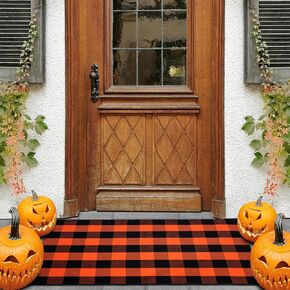 Buffalo Plaid Area Rug - 27.5x43 Inches, Black and White Checkered, Washable Cotton, Ideal for Front Porch, Kitchen, Entryway, Patio, Bathroom