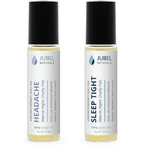 Essential Oil Blend Roll On. Set of 2: Headache & Sleep Tight, Ylang Ylang, Clary Sage, Lavender, Rosemary, Peppermint Oils for Calming Aromatherapy Effect, 9 ml.x 2| 0.3 fl.oz x 2