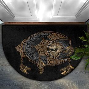 Bohemian Flower Half Round Doormat Boho Floral Washable Semi Circle Area Rug Non Slip Absorbent Half Moon Rug for Indoor Outdoor Bathroom Kitchen Patio Front Welcome Fireplace Hearth Floor Mat