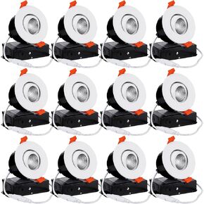 TORCHSTAR 12-Pack 5CCT 3 Inch Gimbal LED Recessed Light, 7W CRI90+ Dimmable Adjustable Eyeball Canless LED Downlight, 2700K/3000K/3500K/4000K/5000K Selectable, Airtight IC, ETL