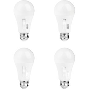 LUNO A19 Dimmable LED Bulb, 6W (40W Equivalent), 480 Lumens, 2700K, 3000K, 3500K, 4000K, 5000K, Color Selectable, 5CCT, UL Listed (4-Pack)