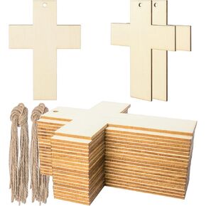 Cross Shape Wooden Cross Blank Wood with Twines Art Unfinished Ornaments for Easter Religious and Church Events Christmas Wedding Birthday Party Christmas Thanksgiving Day Decoration 20Pcs