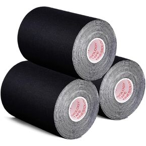 3 Pack Kinesiology Tape, Water Resistant Muscle Support Adhesive Sport Tape for Pain Relief, Latex Free Cotton Elastic Athletic Tape for Joints, Knee, Ankle, Shoulder, Wrist - Black 4in 5.5yd