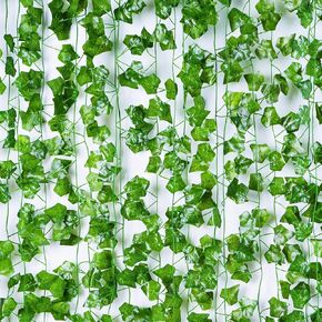 12pcs Fake Ivy Leaves, Fake Vines Artificial Garland UV Resistant Greenery Hanging Plant Vine for Bedroom Wall Decor Wedding Party Room Aesthetic Stuff Jungle Party Outdoor Plants