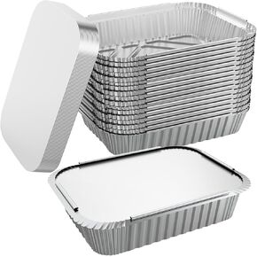 WANBAO 50 PACK 8.3"x6.2" Disposable Tin Foil Pans with Lids 2.25LB Aluminum Pans To Go Containers for Cooking, Baking, Catering Party Meal Prep, Take Out, Freeze